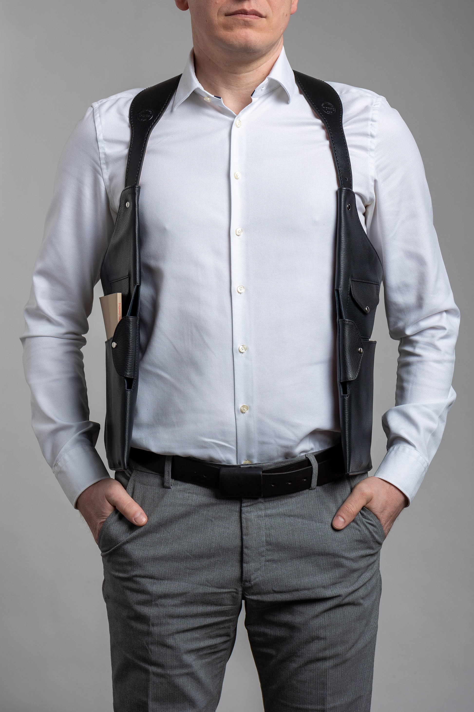 Leather Holster Shoulder Bag with 10 Pockets (4 Fit iPad Size)