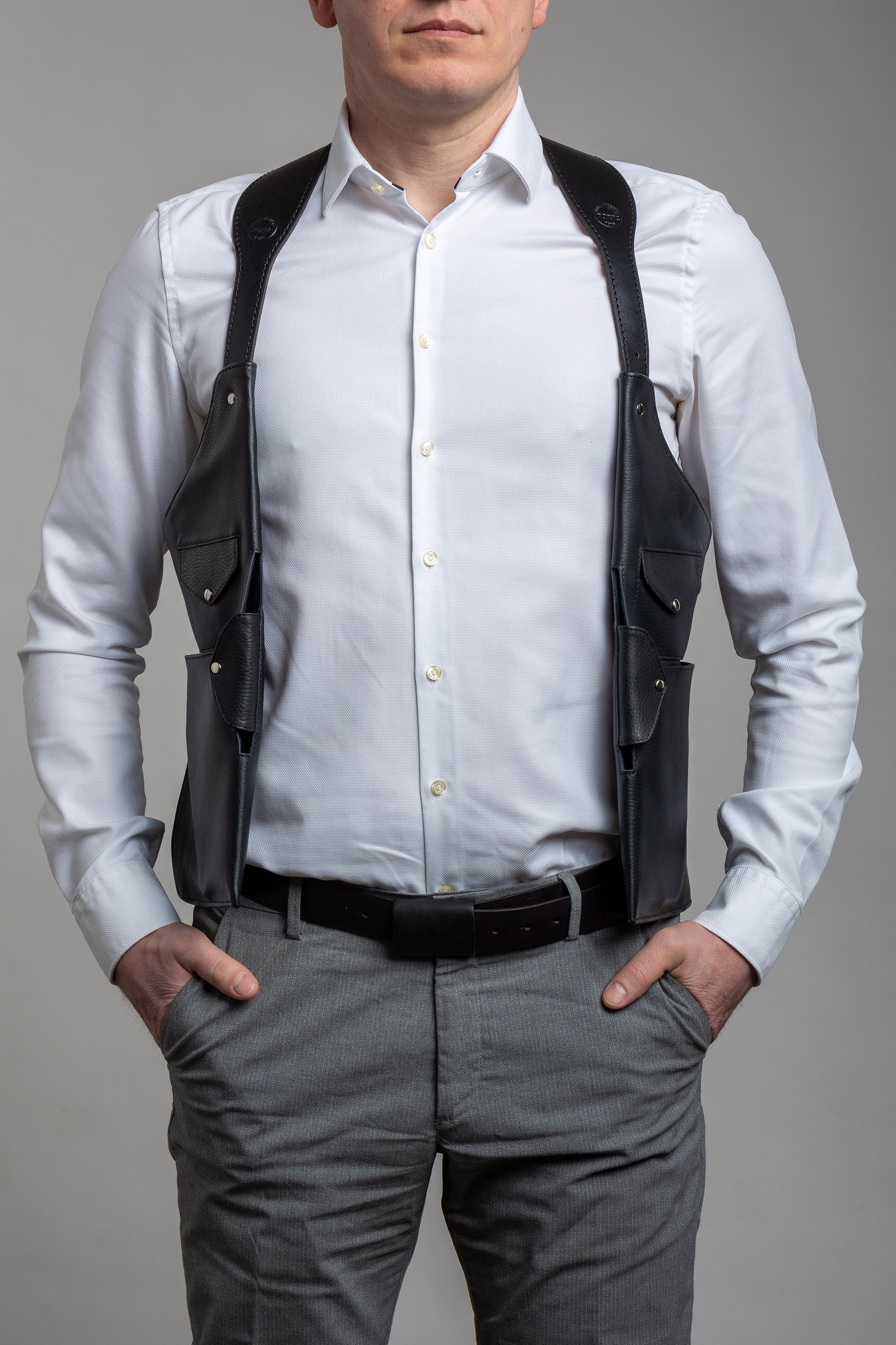 Leather Holster Shoulder Bag with 10 Pockets (4 Fit iPad Size)