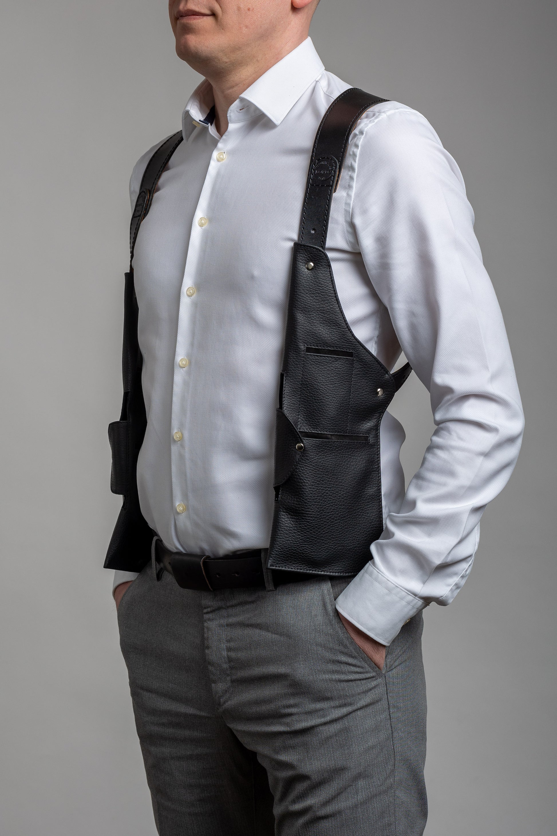 Leather Holster Shoulder Bag with 10 Pockets