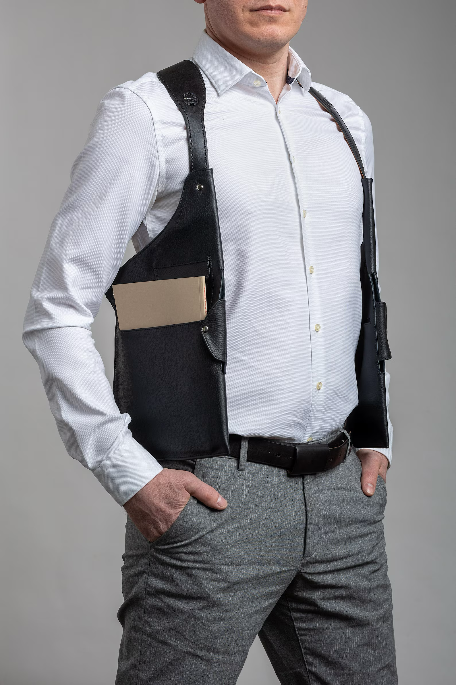 Leather Holster Shoulder Bag with 10 Pockets (4 Fit iPad Size)