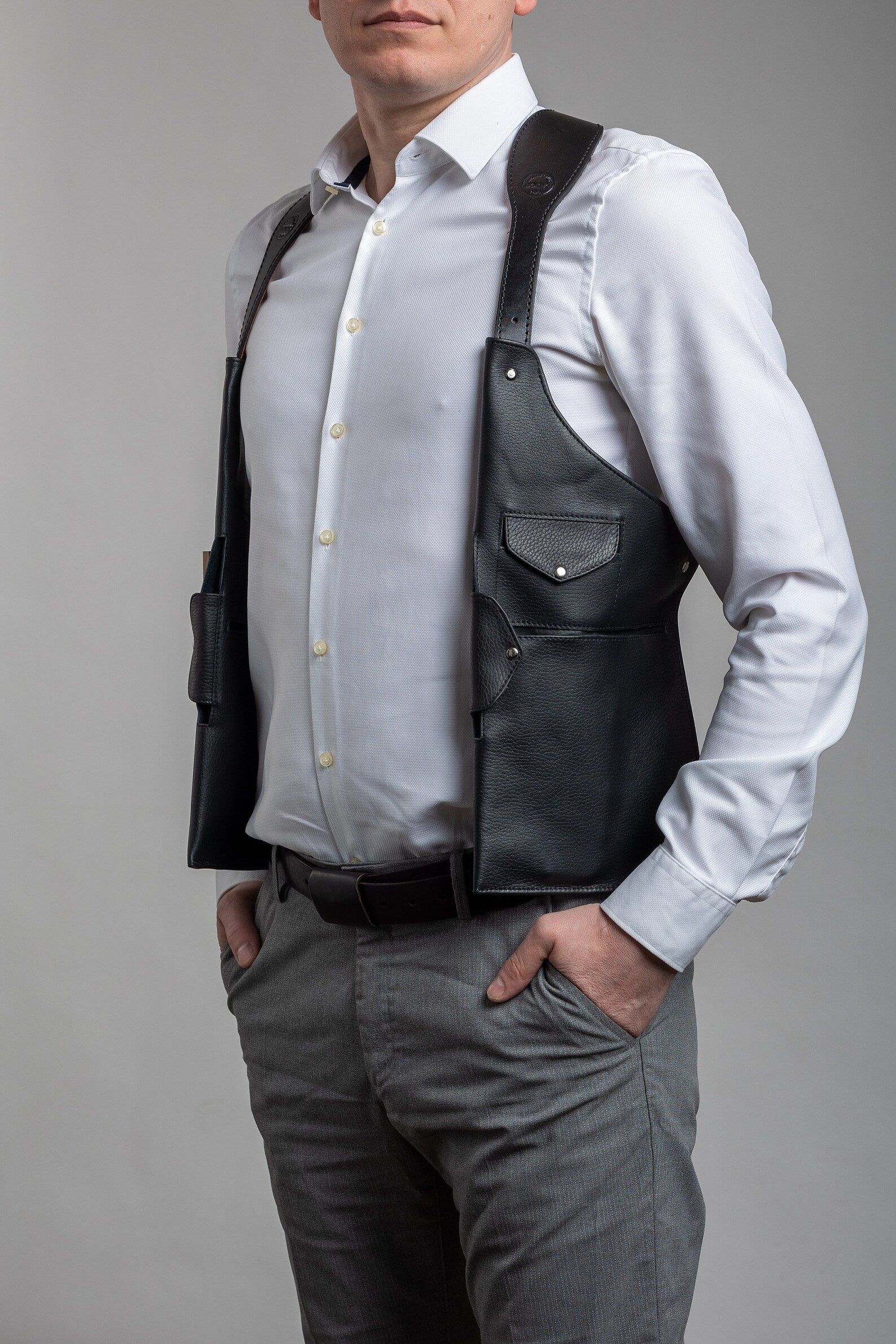 Leather Holster Shoulder Bag with 10 Pockets (4 Fit iPad Size)