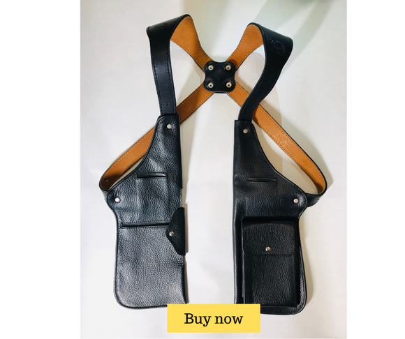 Leather Holster Shoulder Bag Xternal Pocket Black