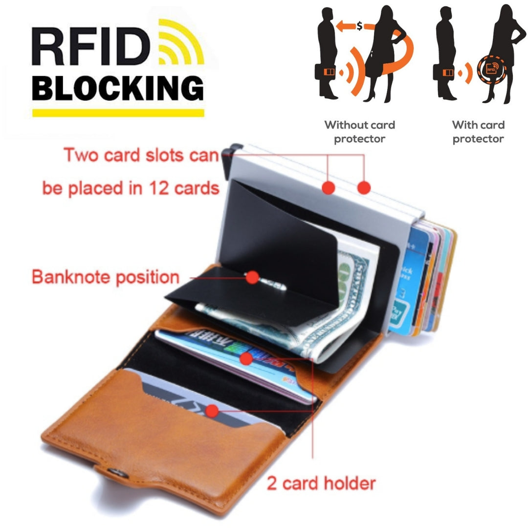 RFID Blocking Leather Wallet (ID, Card Holder) Black